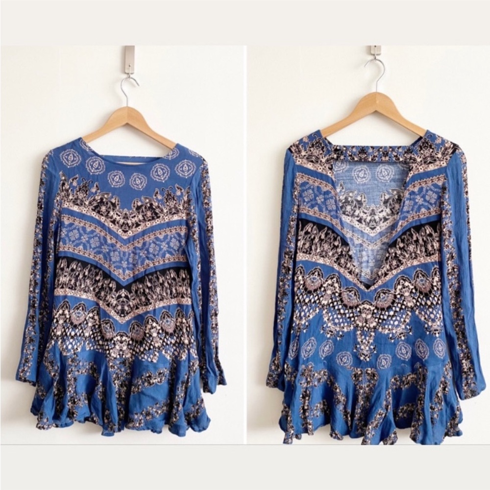 Free People || Smooth Talker Blue Tunic Open Back